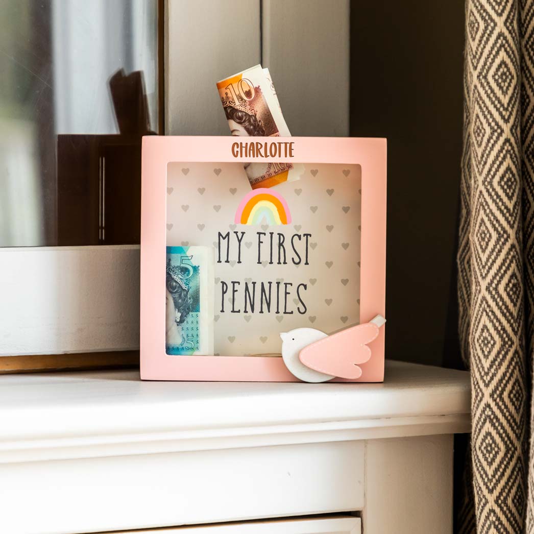 Personalised My First Pennies Money Box Pink or Blue