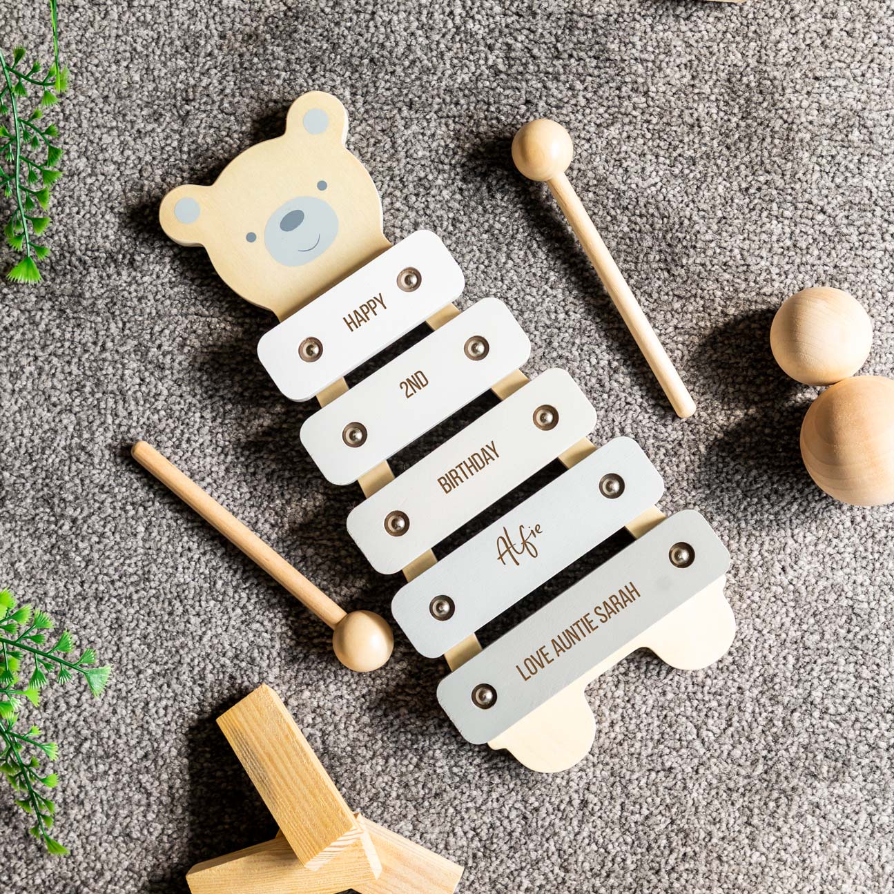 Bear xylophone music toy with personalisation for 2nd birthday gift