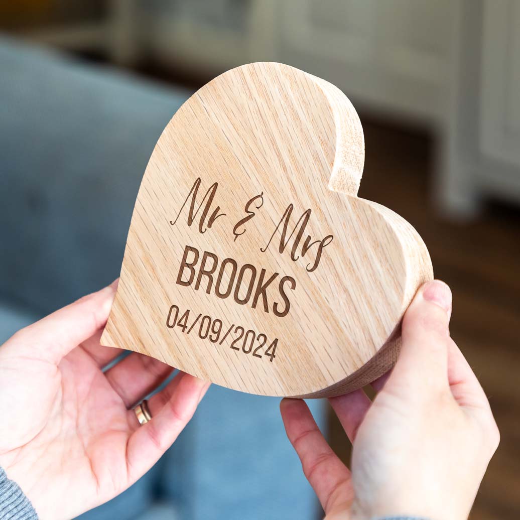 Personalised Oak Heart Wedding or Anniversary Gift For Couple