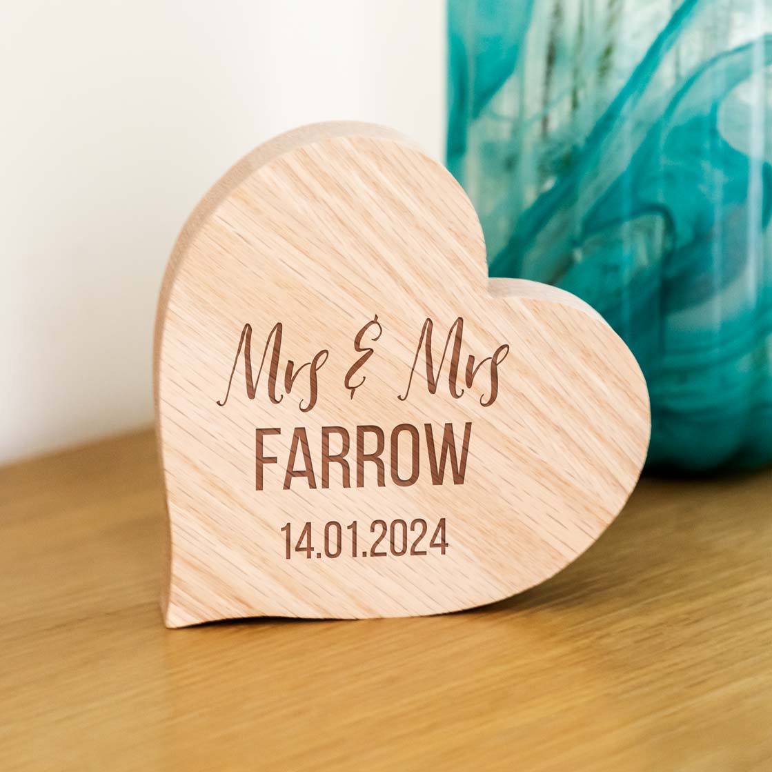 Personalised Oak Heart Wedding or Anniversary Gift For Couple