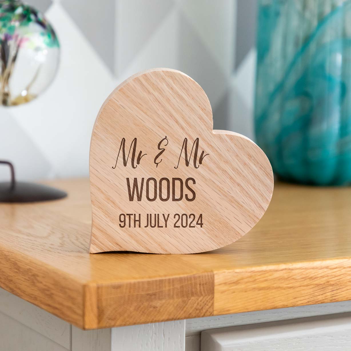 Personalised Oak Heart Wedding or Anniversary Gift For Couple