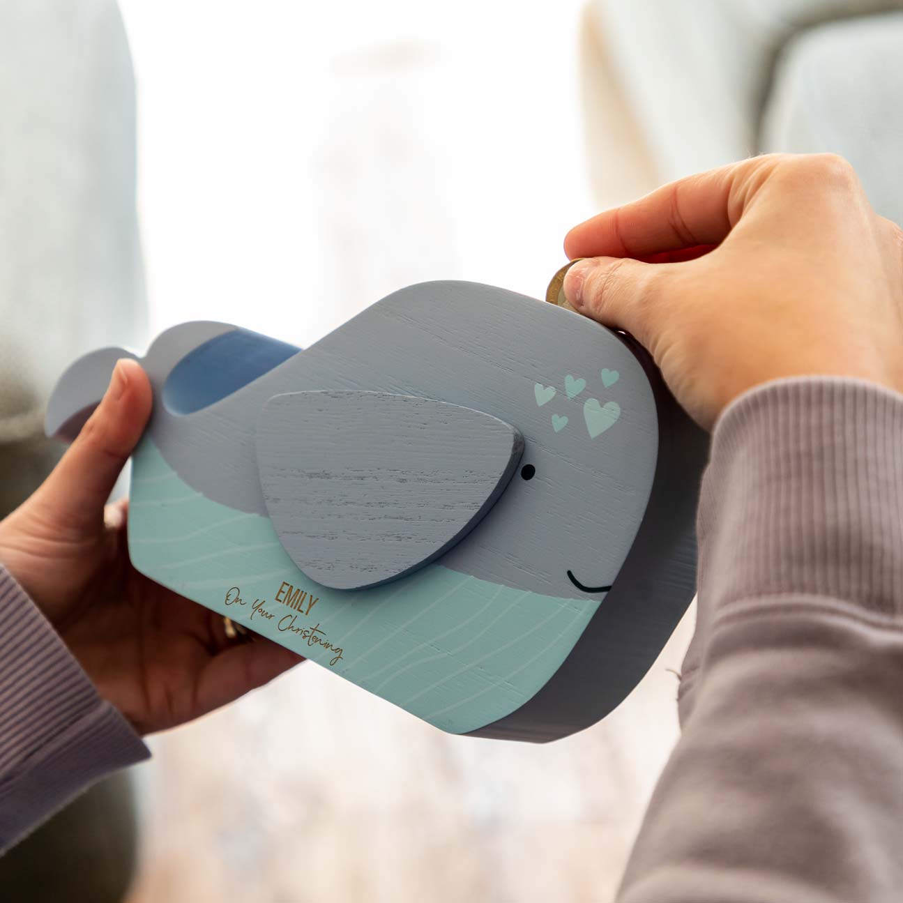 Personalised Whale Money Box For Christening Baptism Naming Day Gift