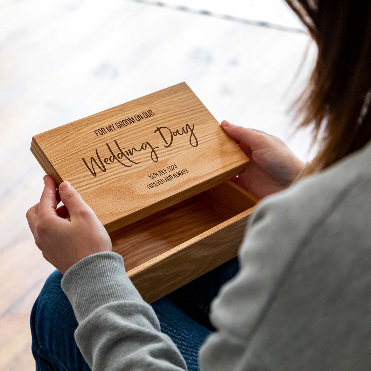 Personalised Gift For Bride or Groom Oak Keepsake Box
