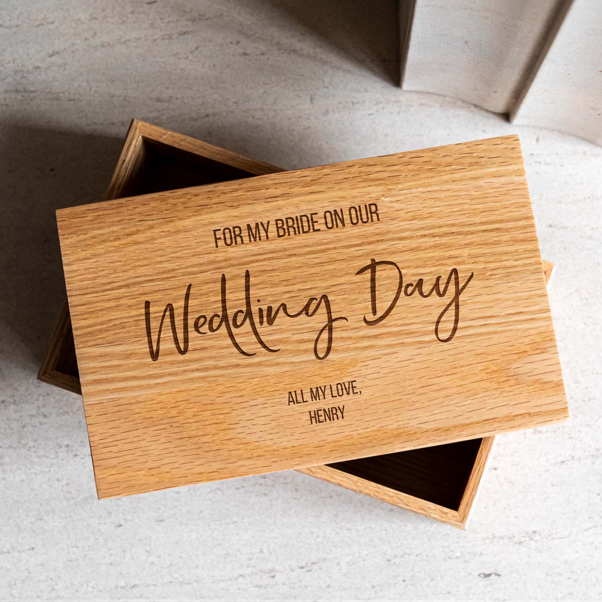 Personalised Gift For Bride or Groom Oak Keepsake Box