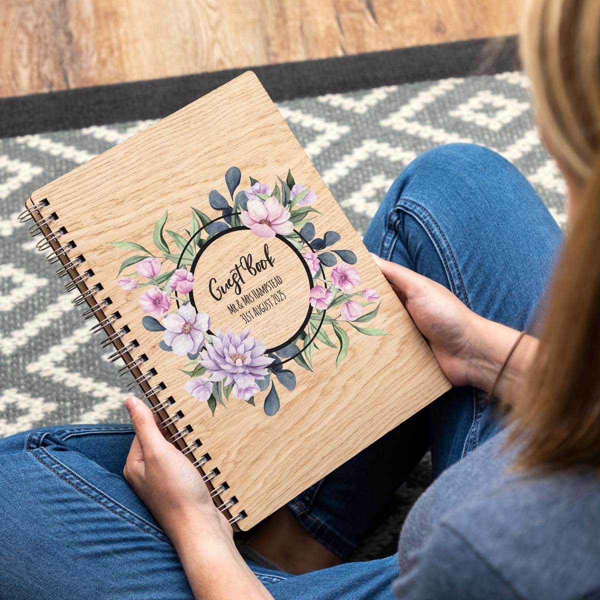 Personalised Floral Circle Wedding Day Guest Book