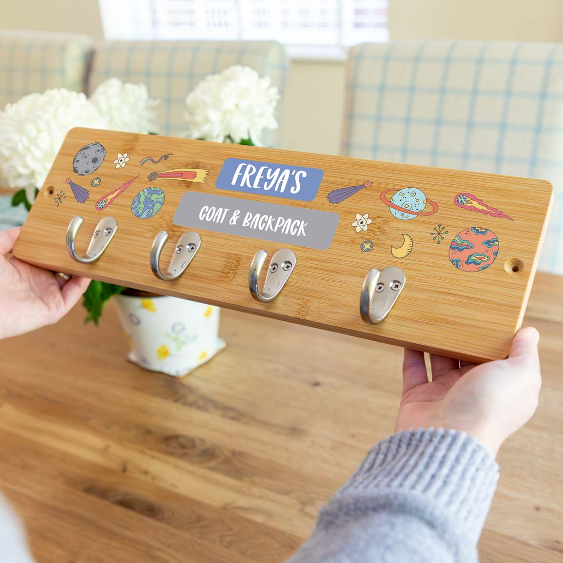 Personalised Outer Space Wall Mounted Coat Hooks For Kids Bedroom