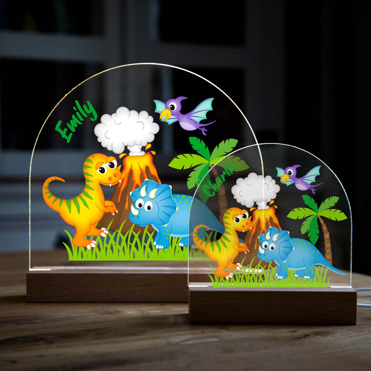 Personalised Dinosaur and Volcano Night Light