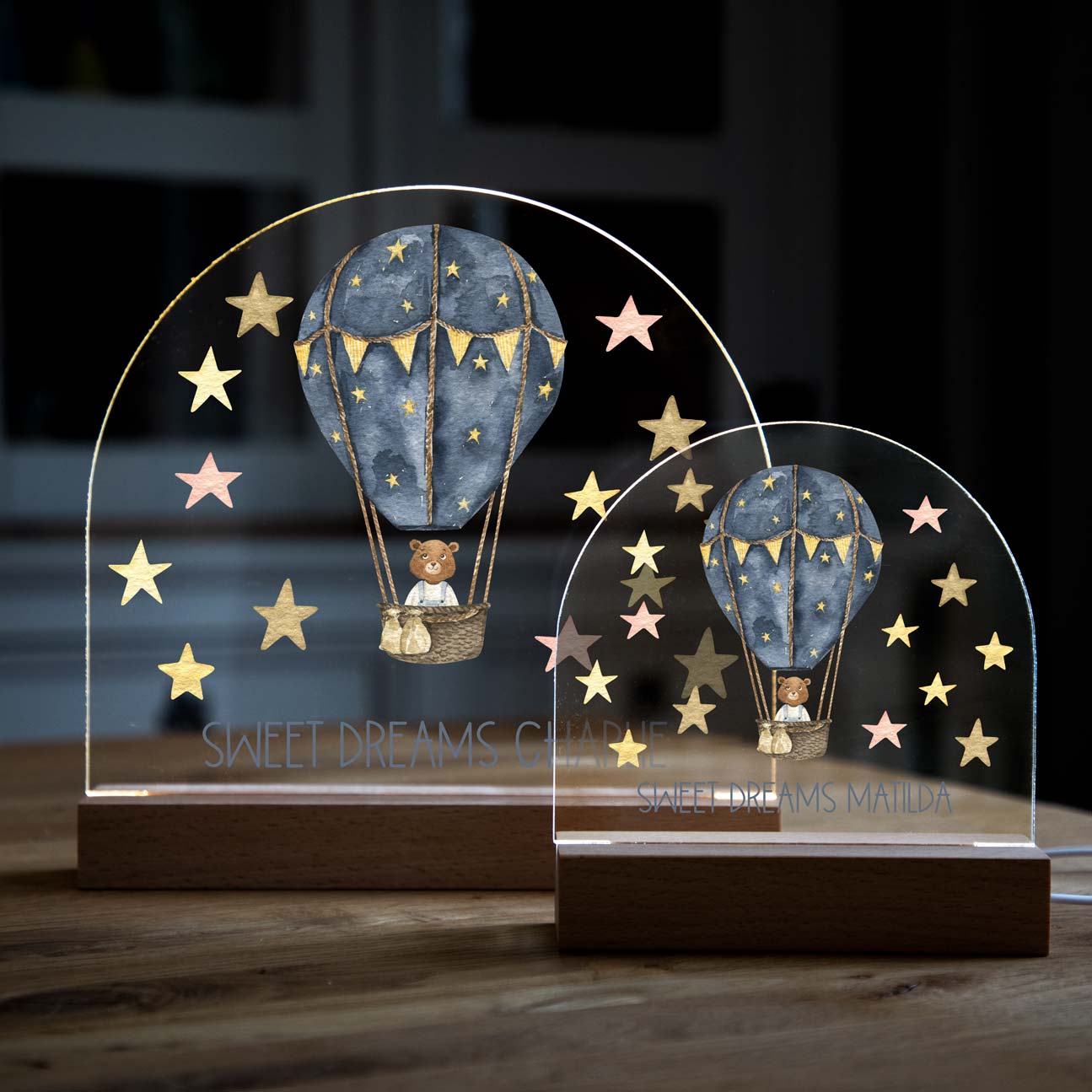 Personalised Night Light Bear Hot Air Balloon Stars