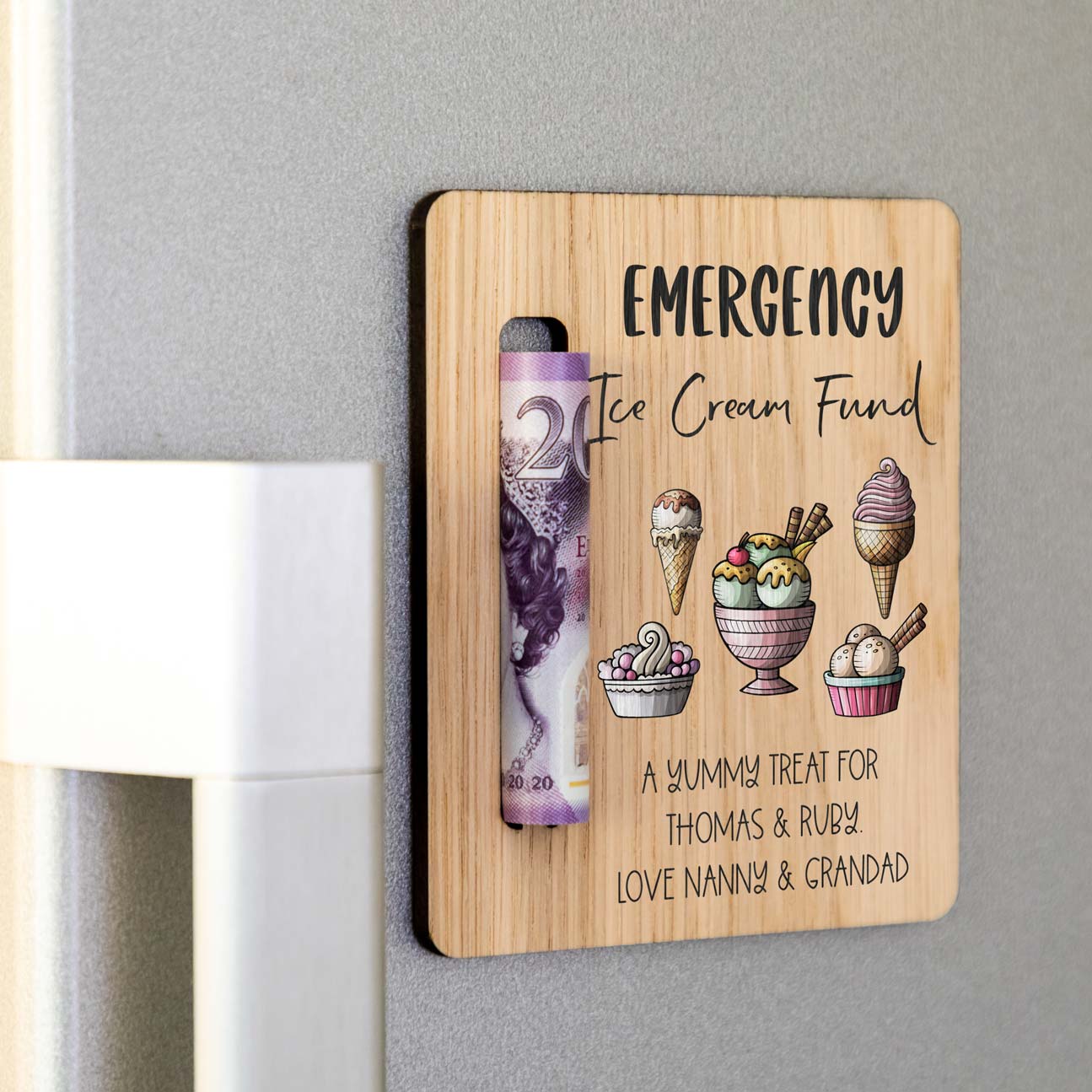 Personalised Emergency Ice Cream Fund Money Holder Magnet