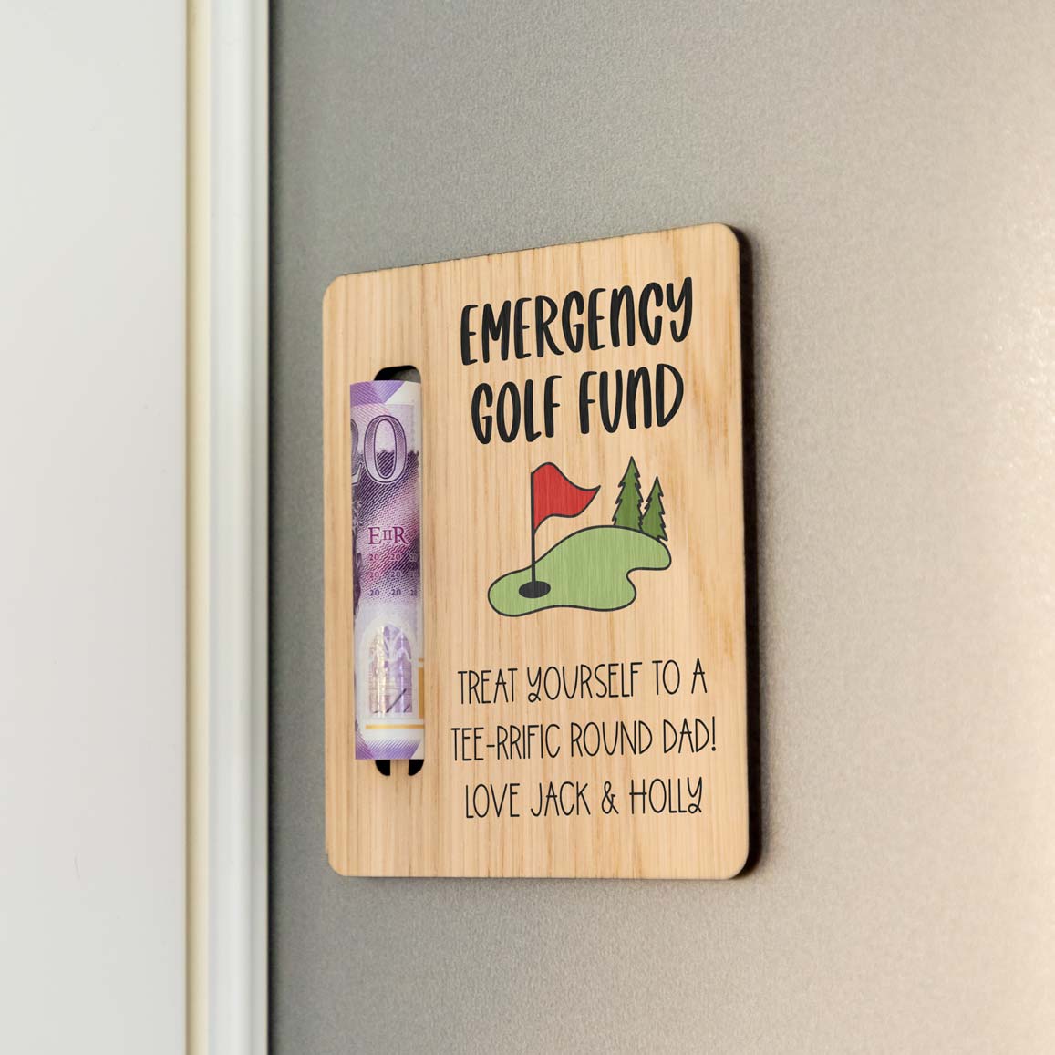 Personalised Emergency Golf Fund Money Holder Magnet