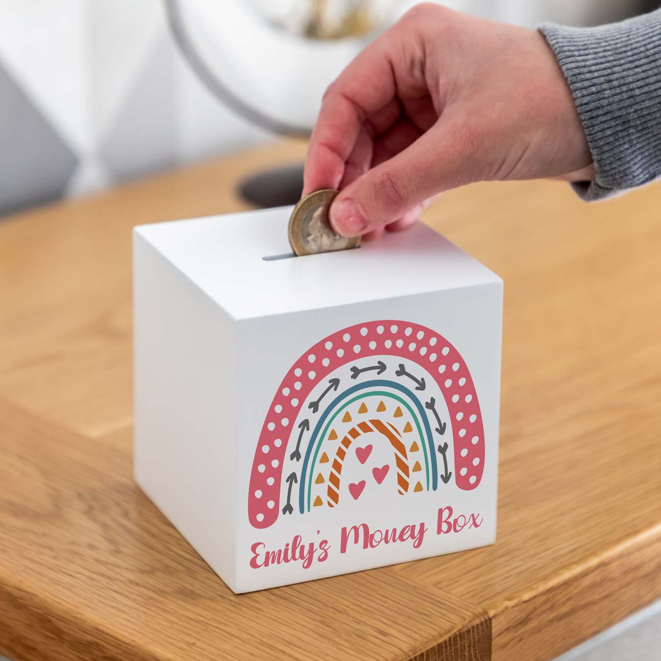 Personalised Rainbow White Money Box