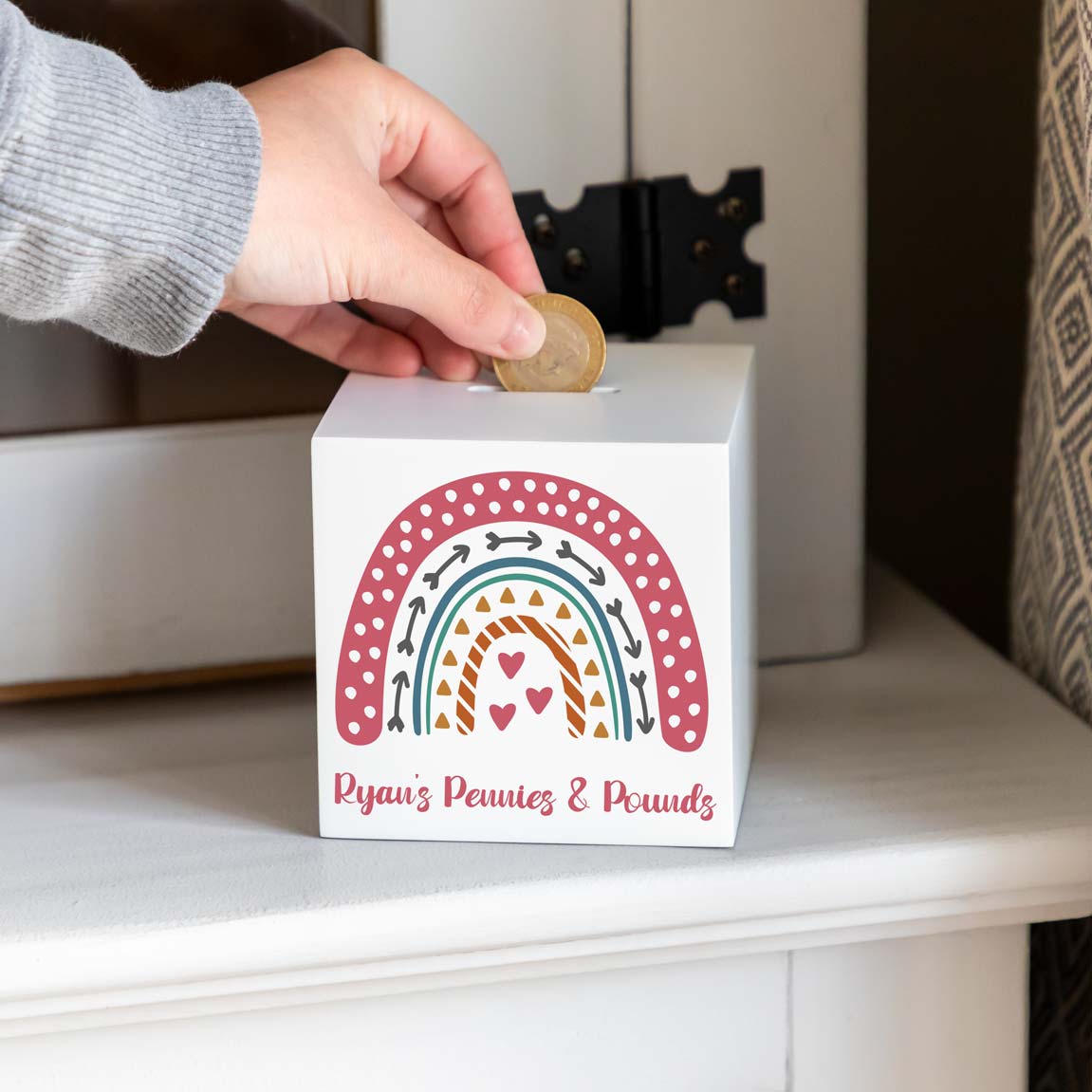 Personalised Rainbow White Money Box