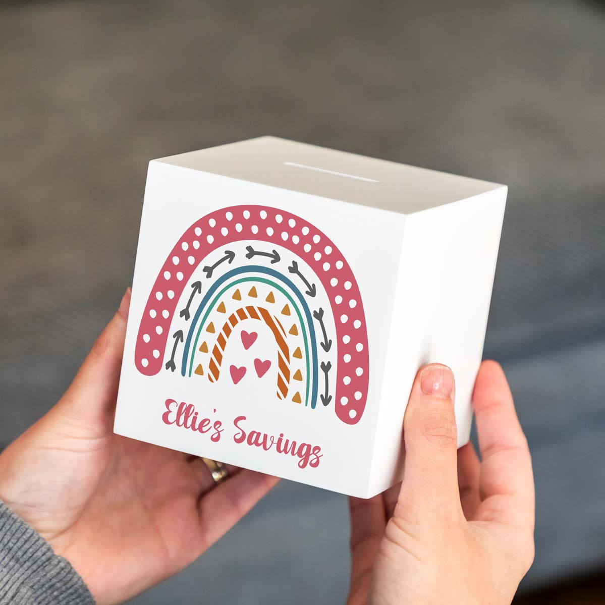 Personalised Rainbow White Money Box