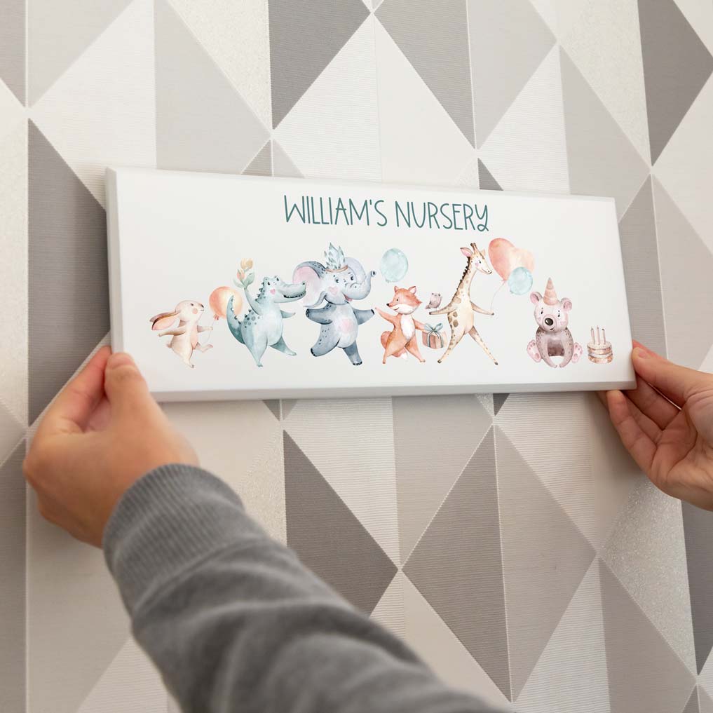 Personalised Jungle Animals Nursery Sign New Baby Gift
