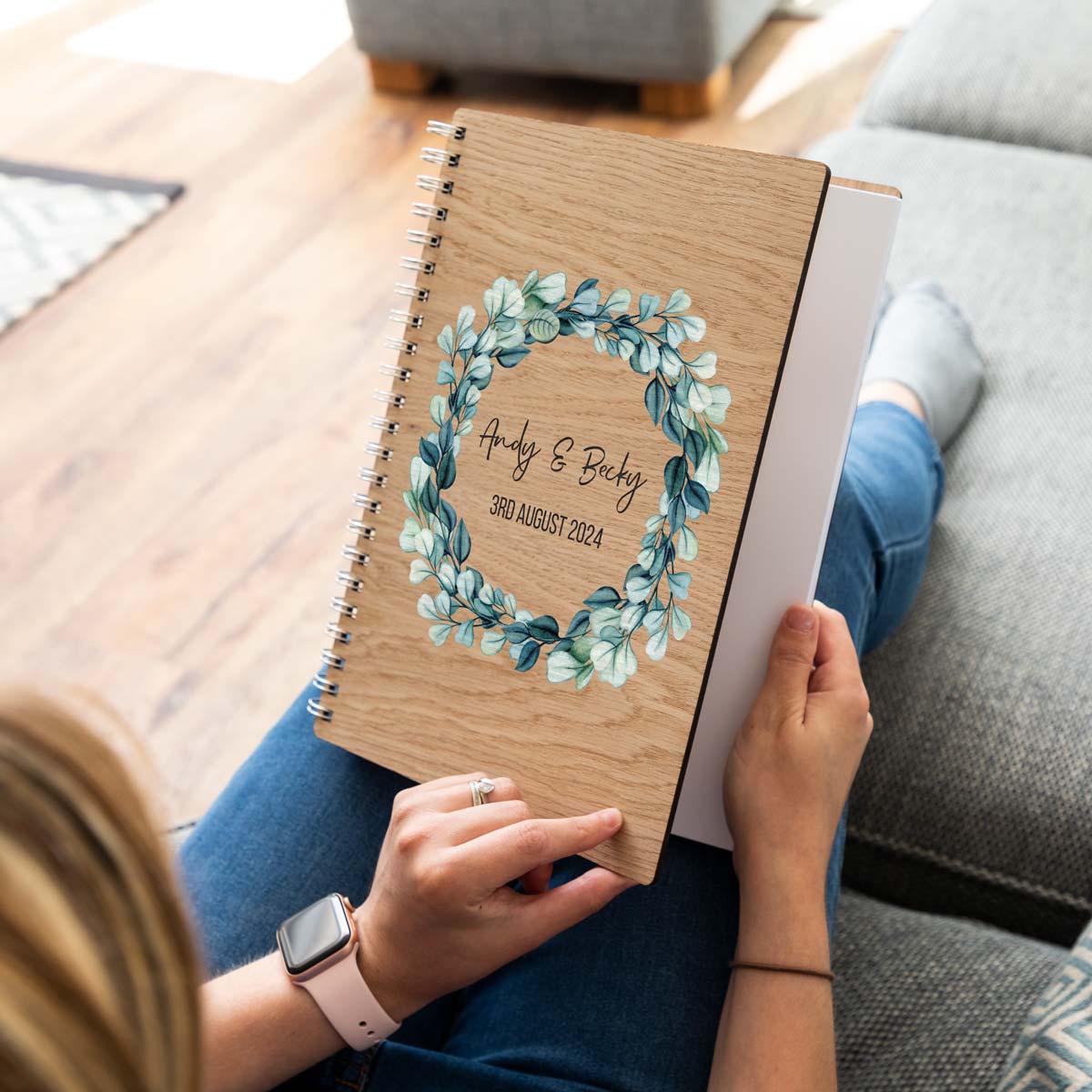 Personalised wedding guest book with eucalyptus design A4 potrait