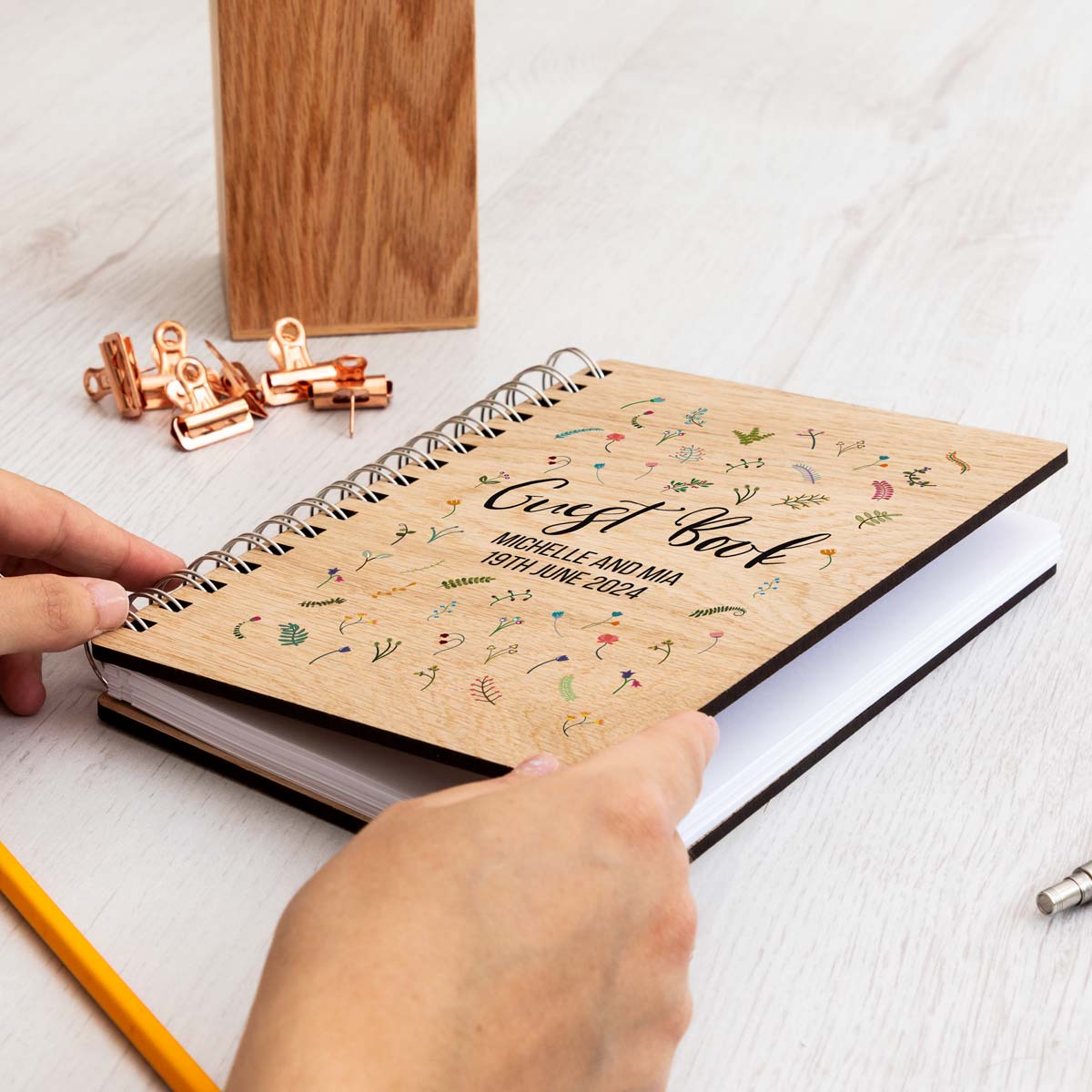A5 portrait wedding day guest book with wildflower design