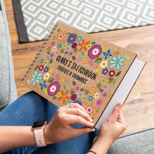 Personalised sketchbook with bright and colourful flower design A4 landscape