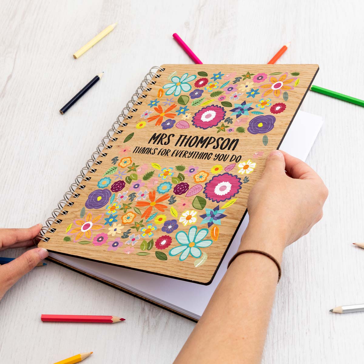 A4 portrait personalised sketchbook with flower design