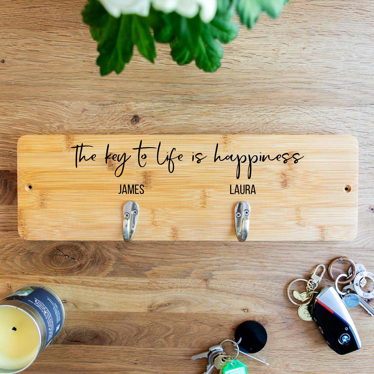 Personalised Key Hook The Key To Life Is Happiness