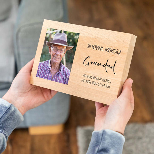 Personalised Wood Photo Block In Loving Memory