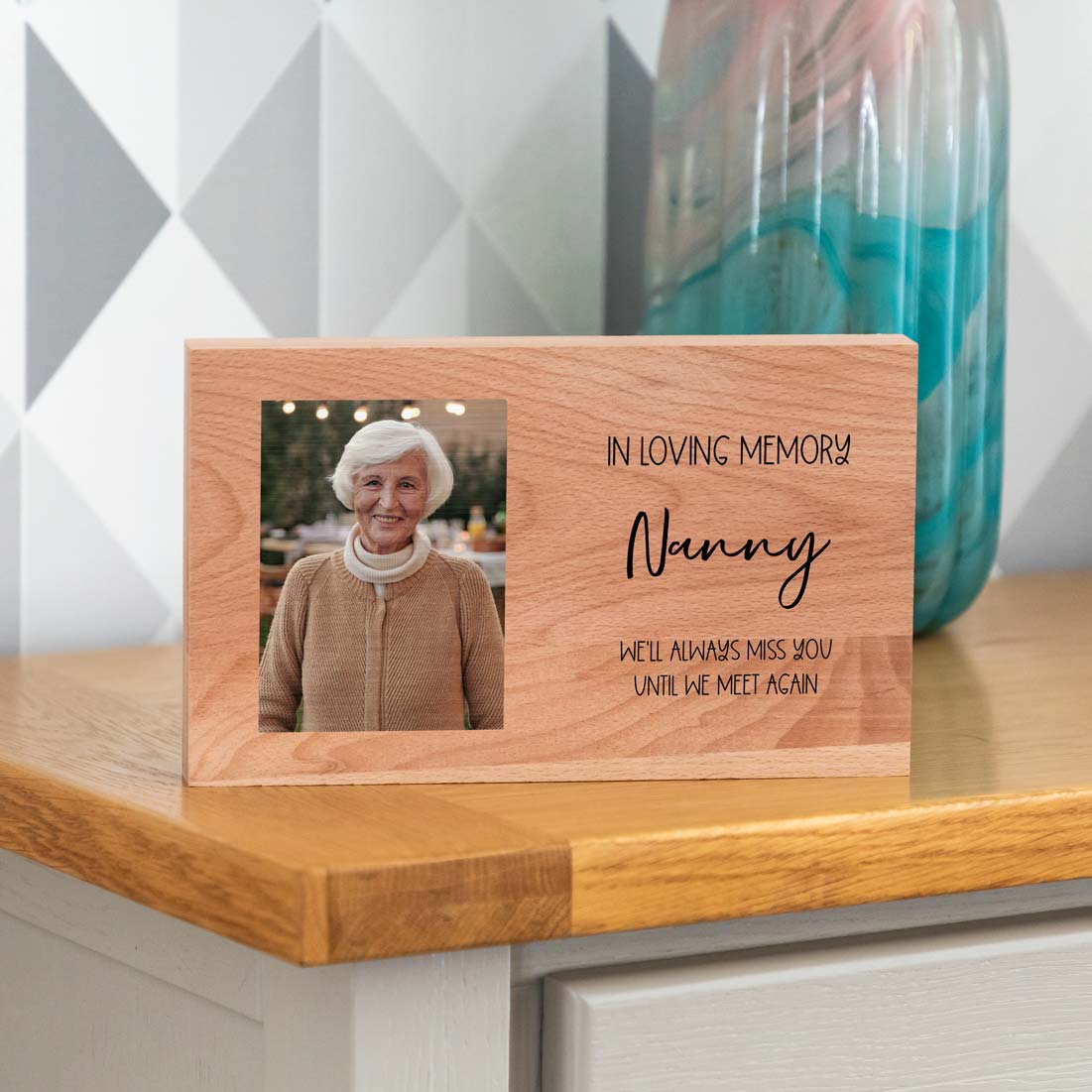 Personalised Wood Photo Block In Loving Memory