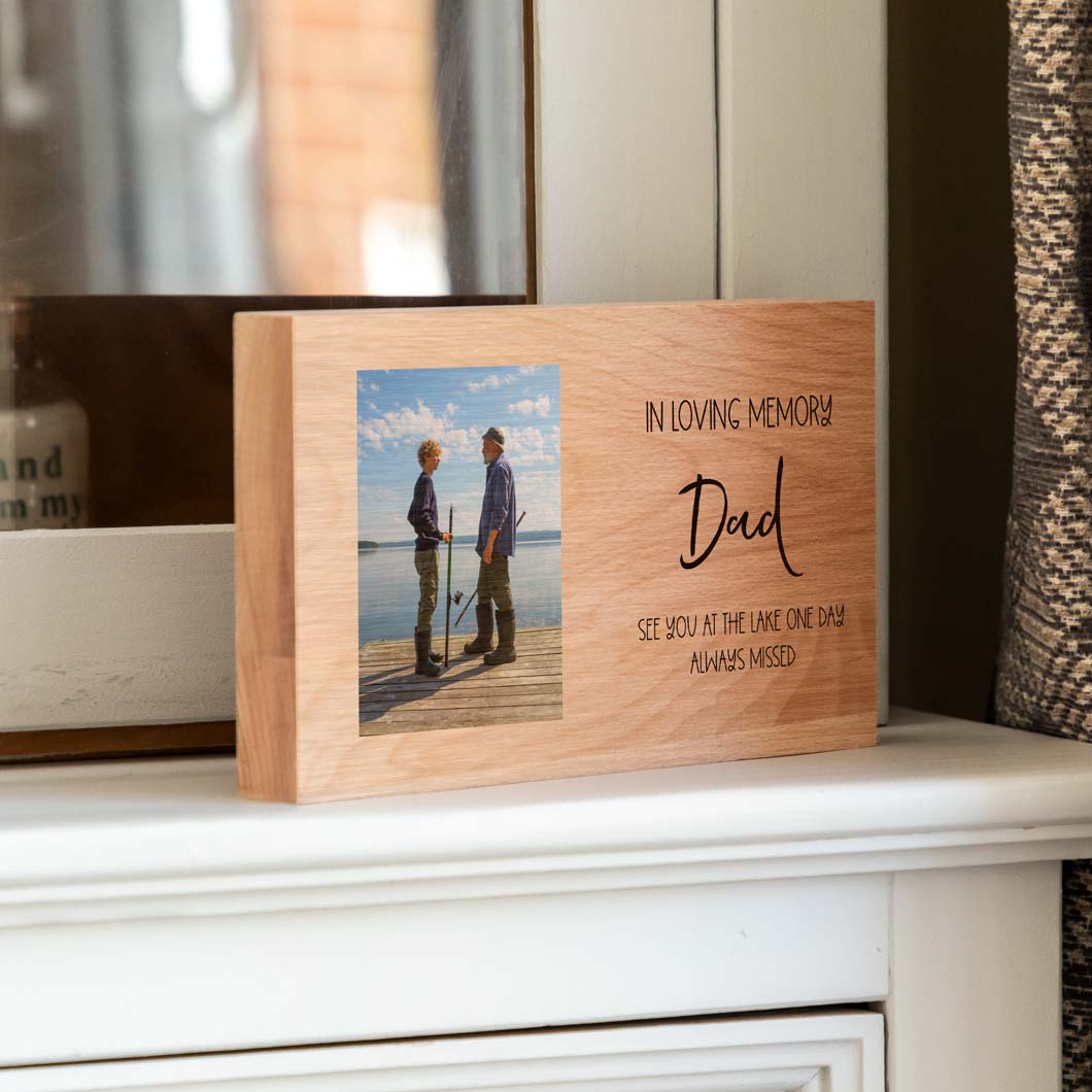 Personalised Wood Photo Block In Loving Memory