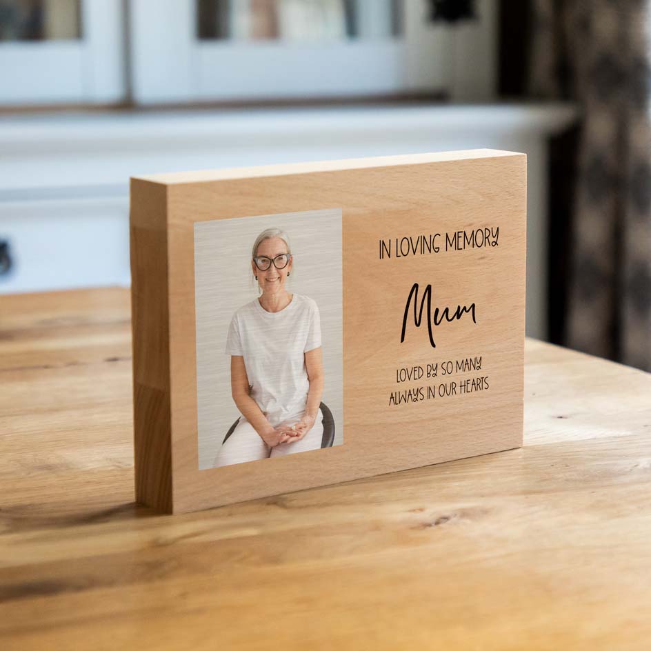 Personalised Wood Photo Block In Loving Memory