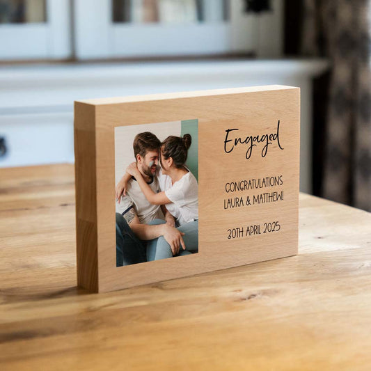 Personalised Wood Photo Block Engagement Gift