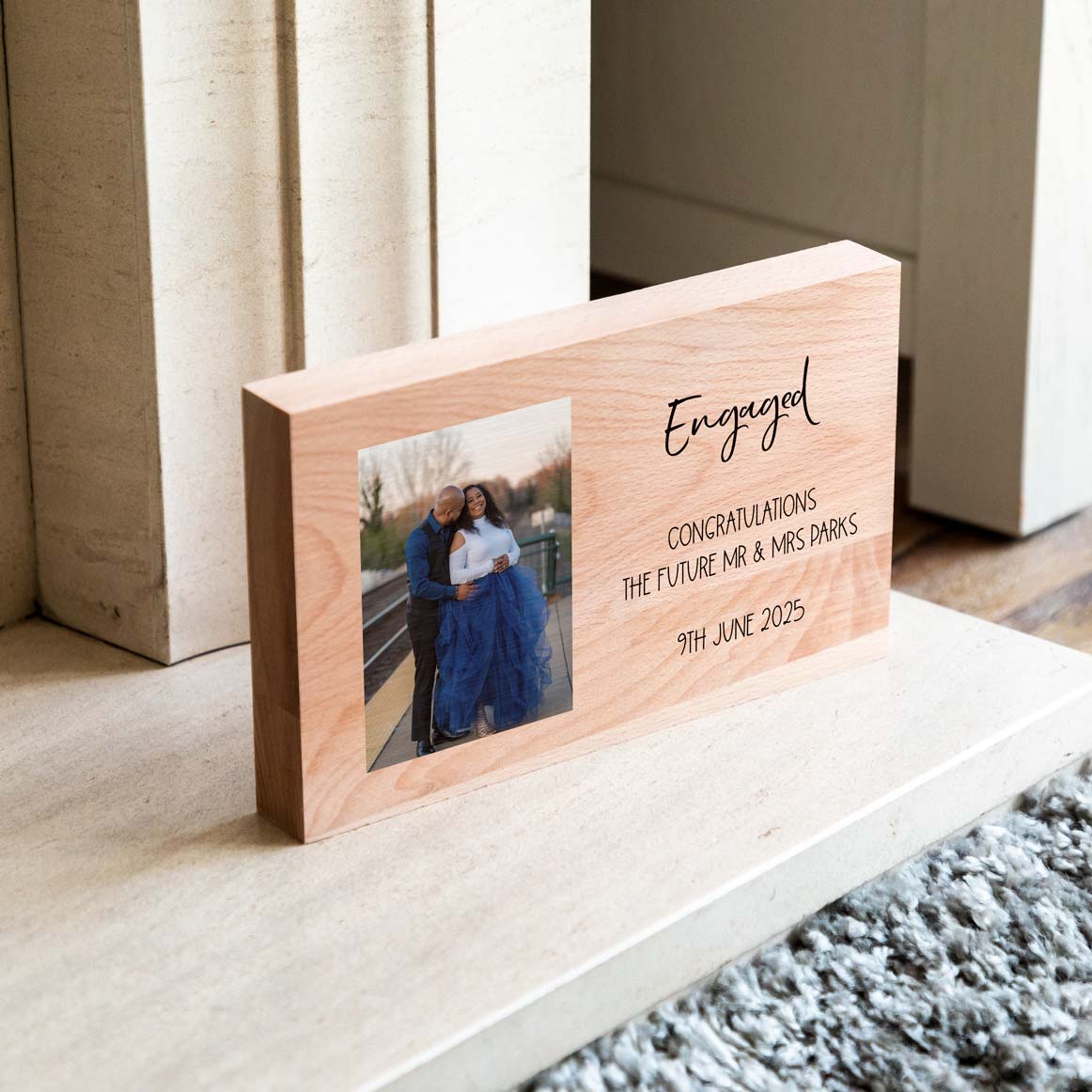 Personalised Wood Photo Block Engagement Gift