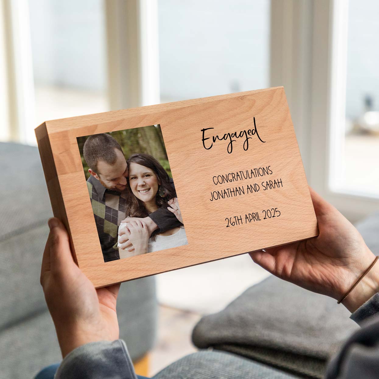 Personalised Wood Photo Block Engagement Gift