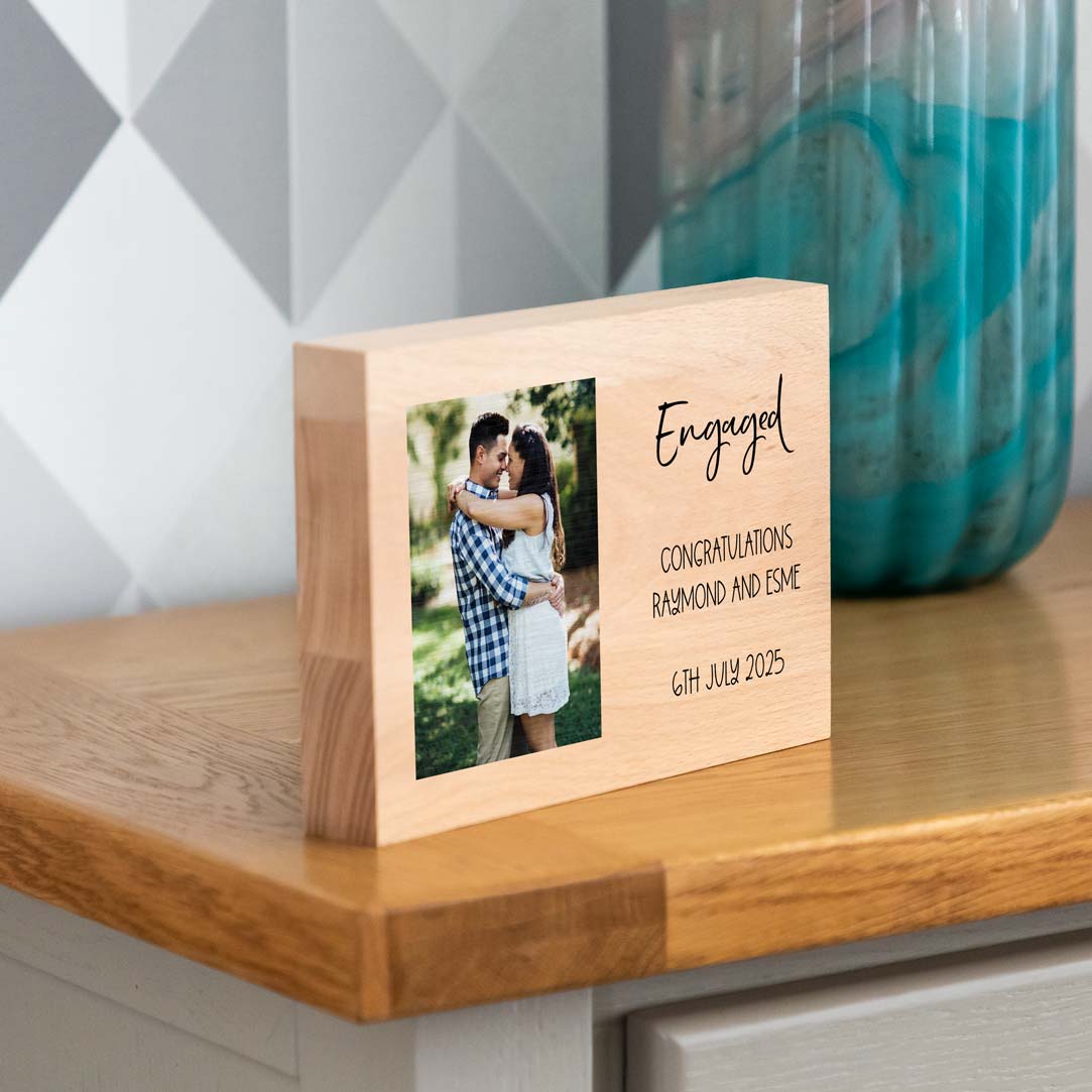 Personalised Wood Photo Block Engagement Gift