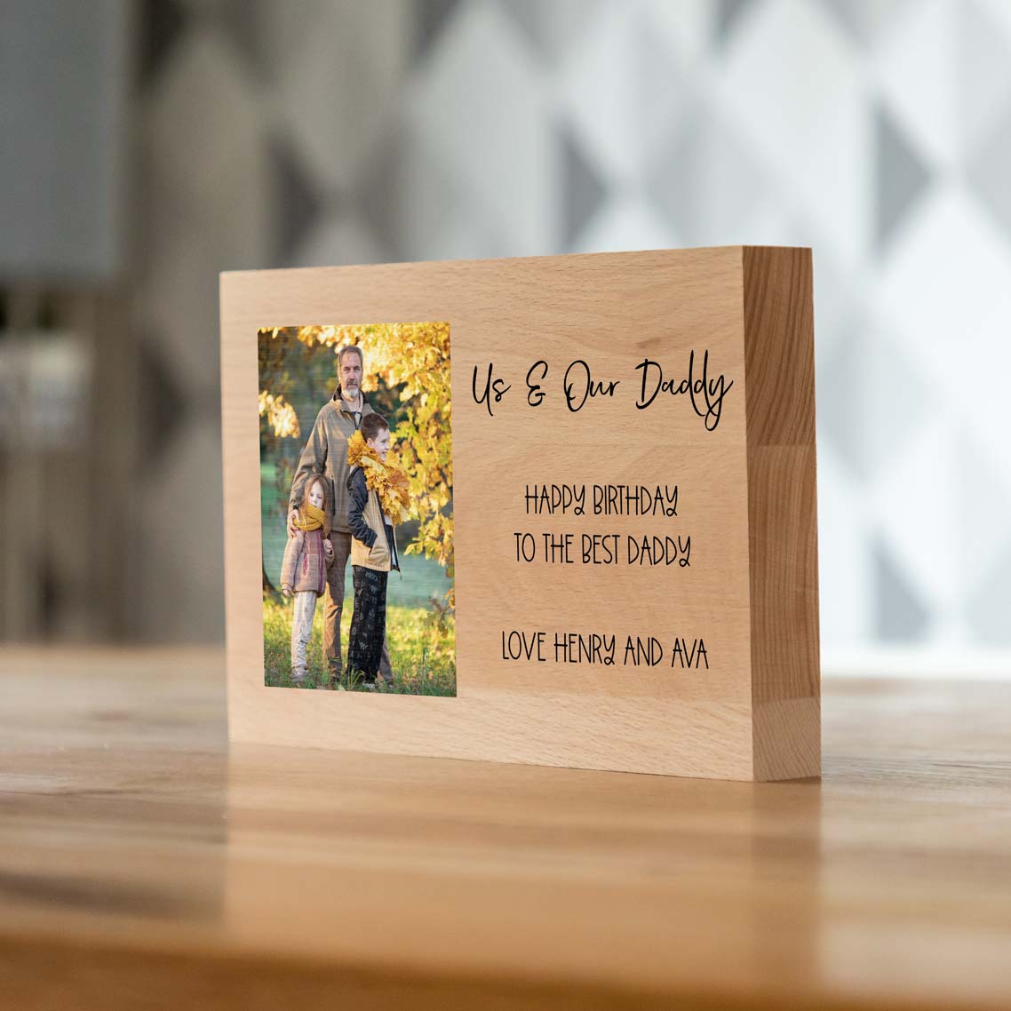 Personalised Beech Photo Block With Message