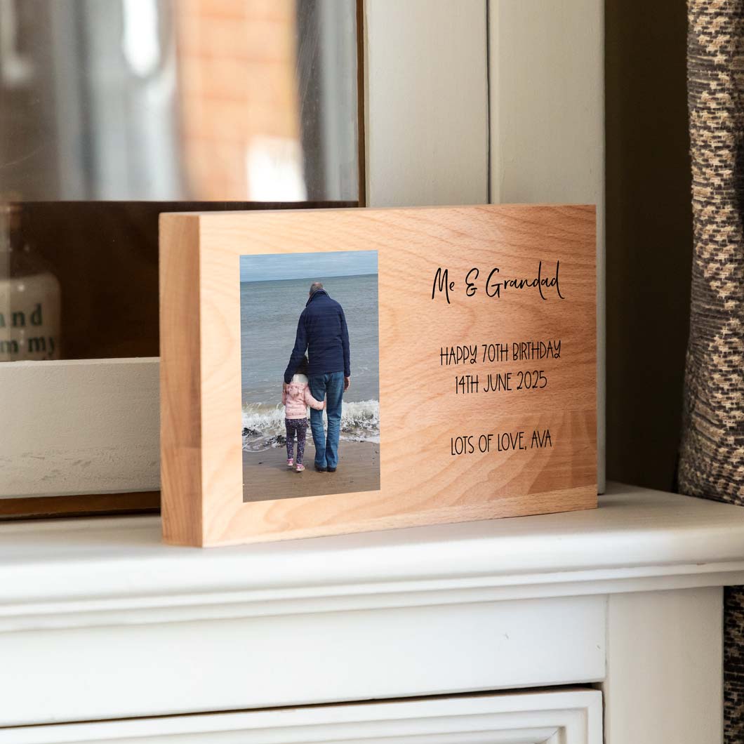 Personalised Beech Photo Block With Message