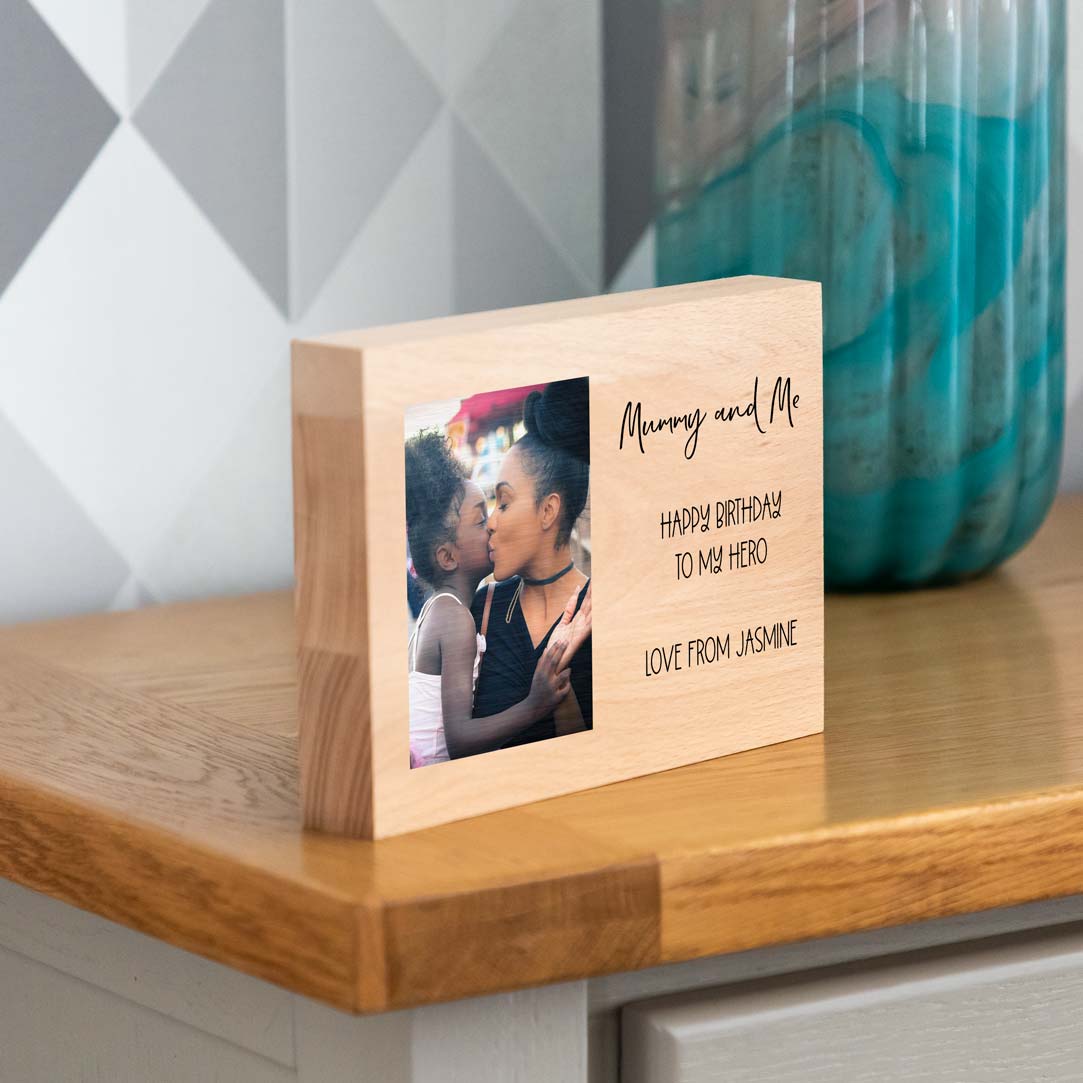 Personalised Beech Photo Block With Message
