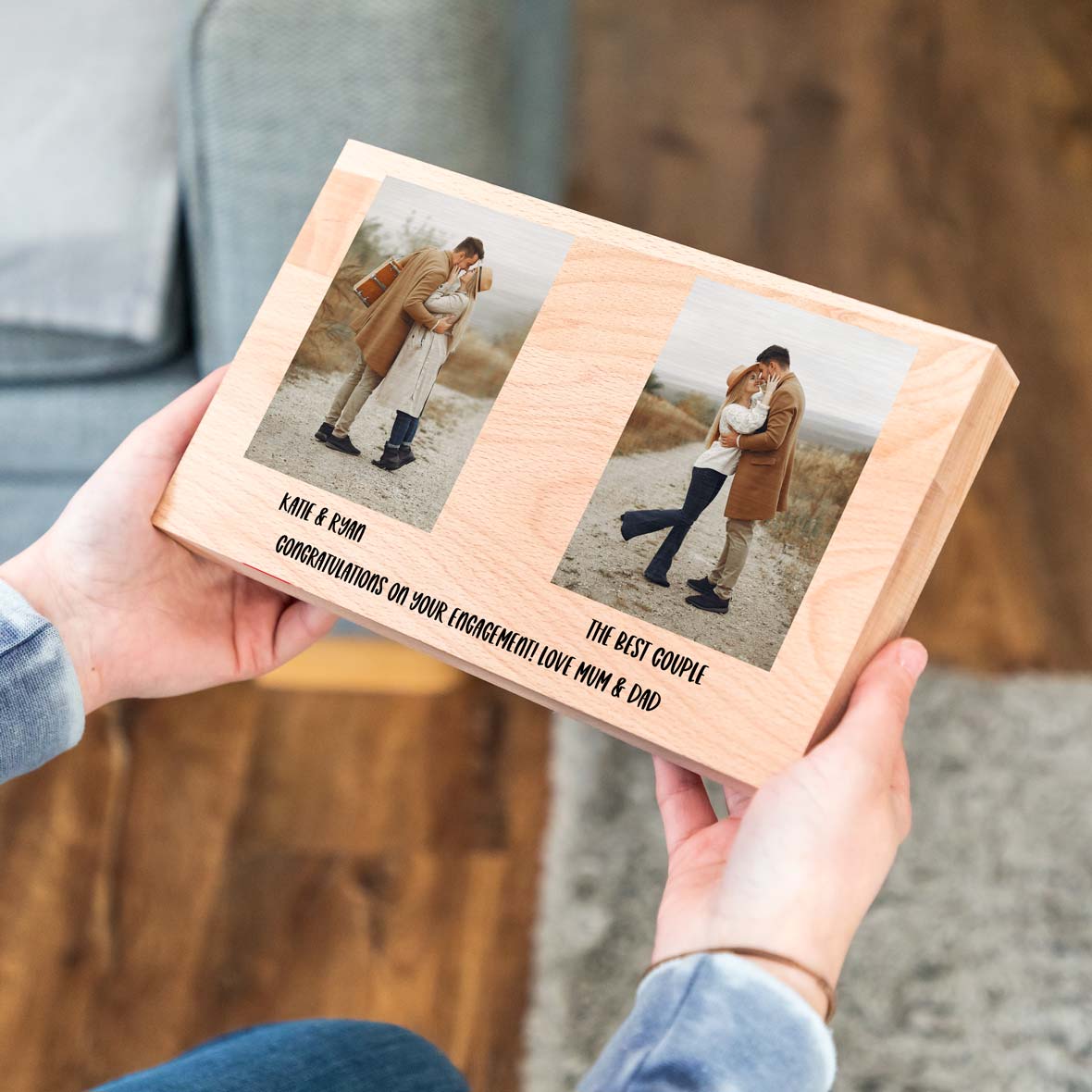 Personalised Photo Block with Two Photos and Message