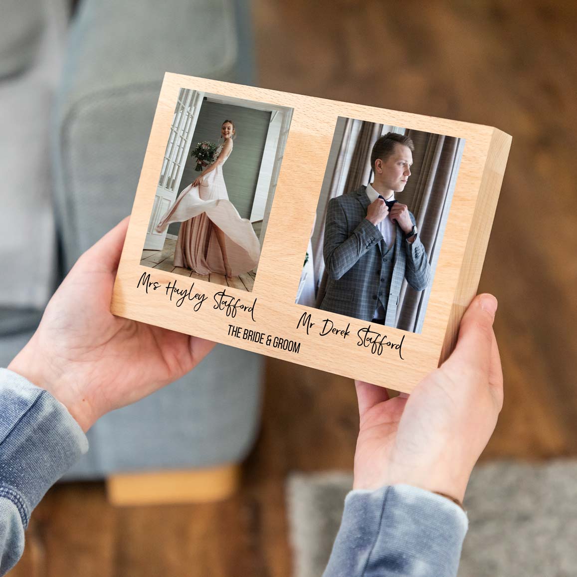 Personalised Photo Block With Two Photos Anniversary Gift