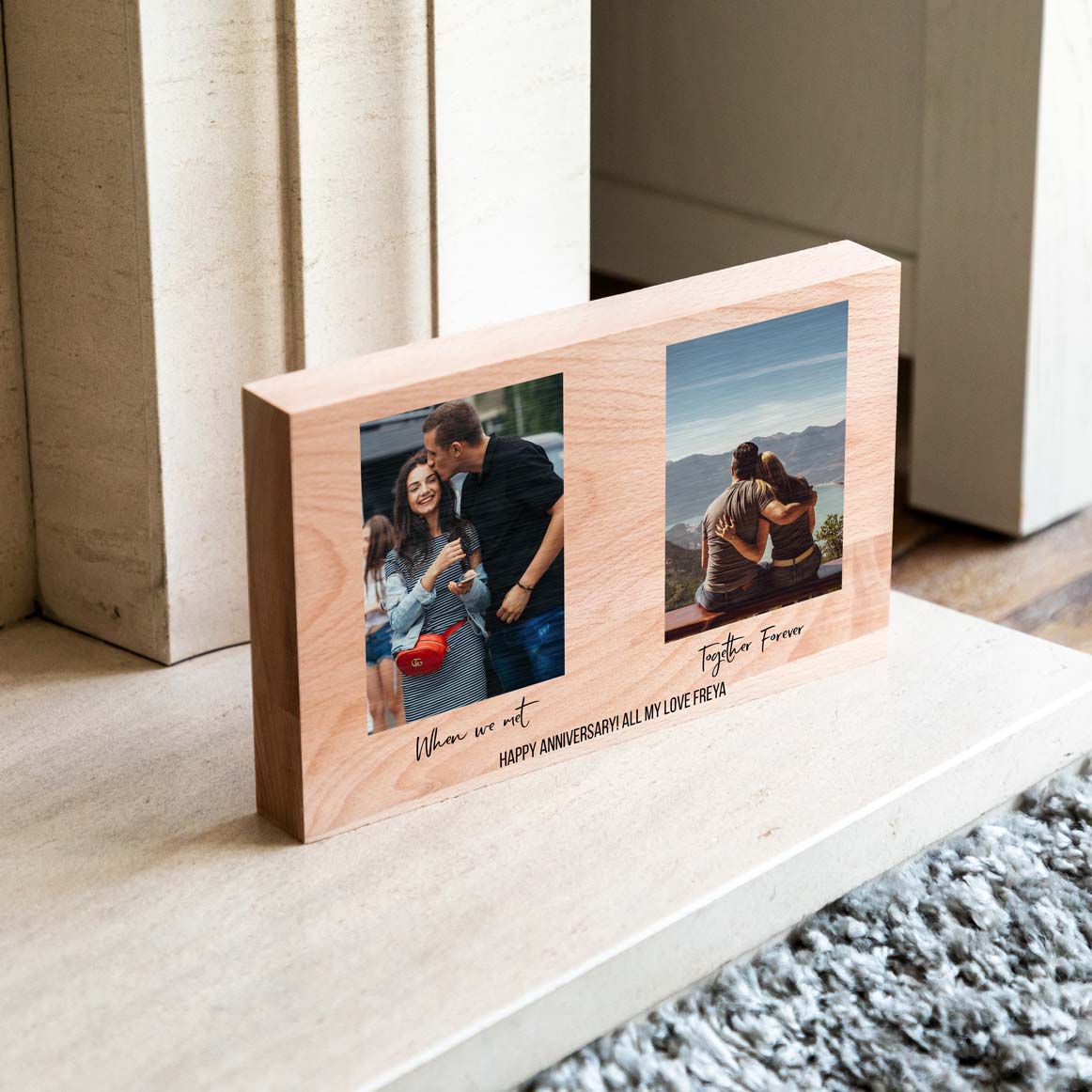 Personalised Photo Block With Two Photos Anniversary Gift