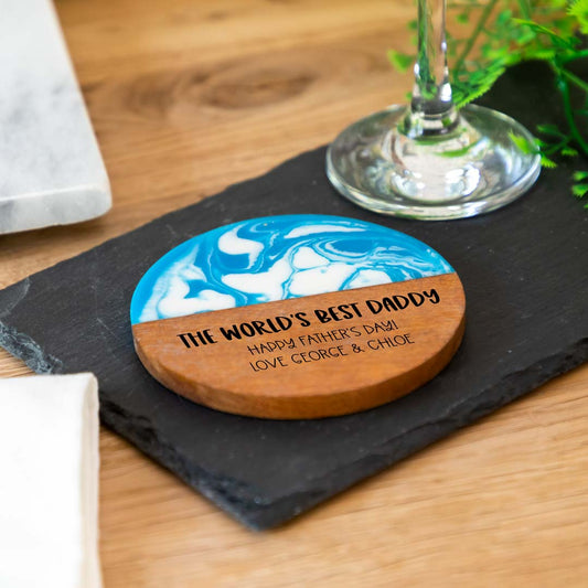 Personalised Coloured Resin and Acacia Wood Drinks Coaster