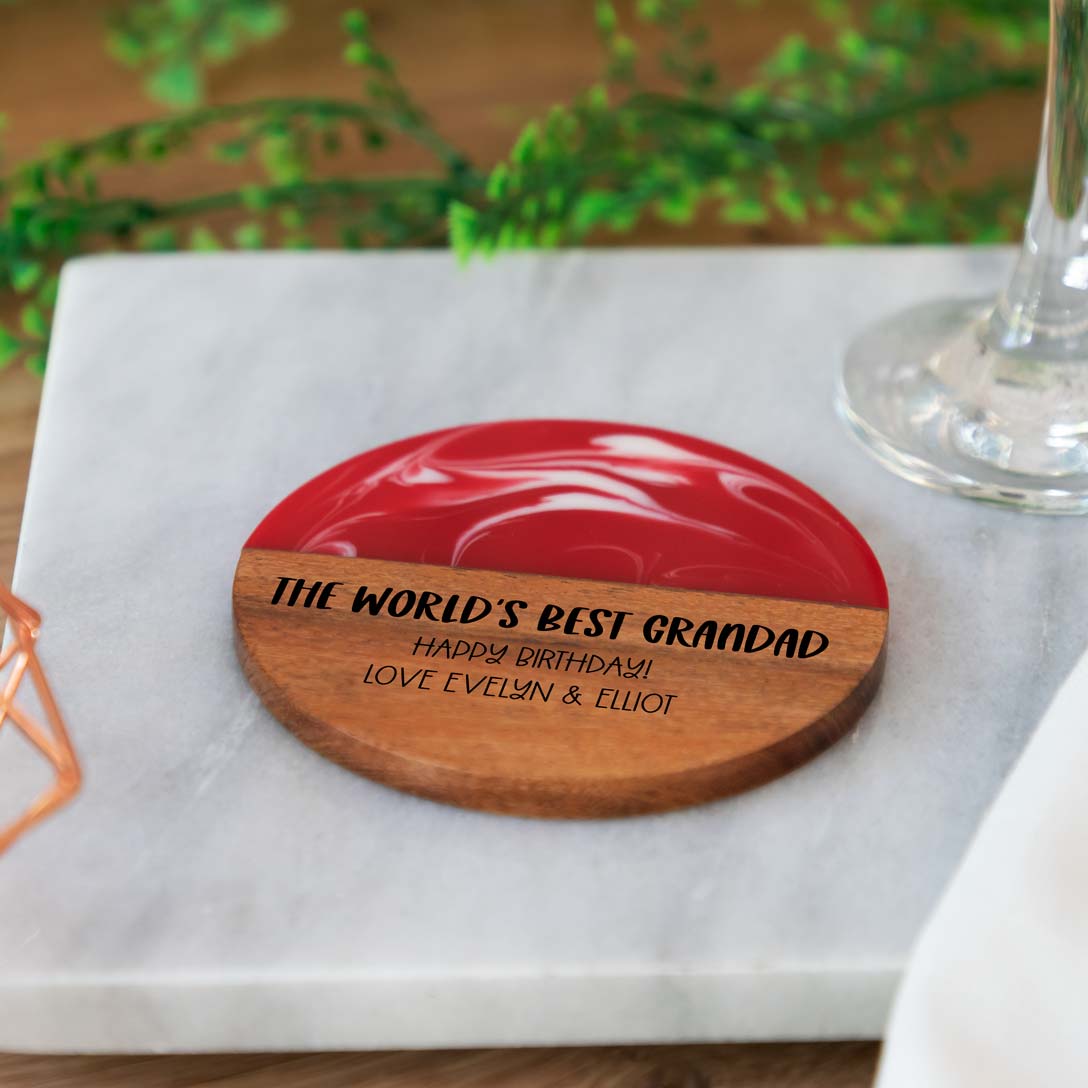 Personalised Coloured Resin and Acacia Wood Drinks Coaster