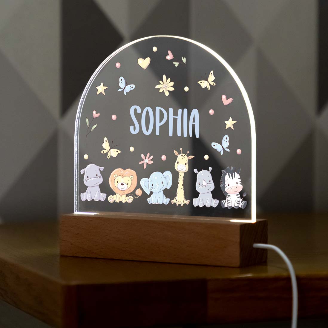 Personalised Night Light Cute Jungle Animals