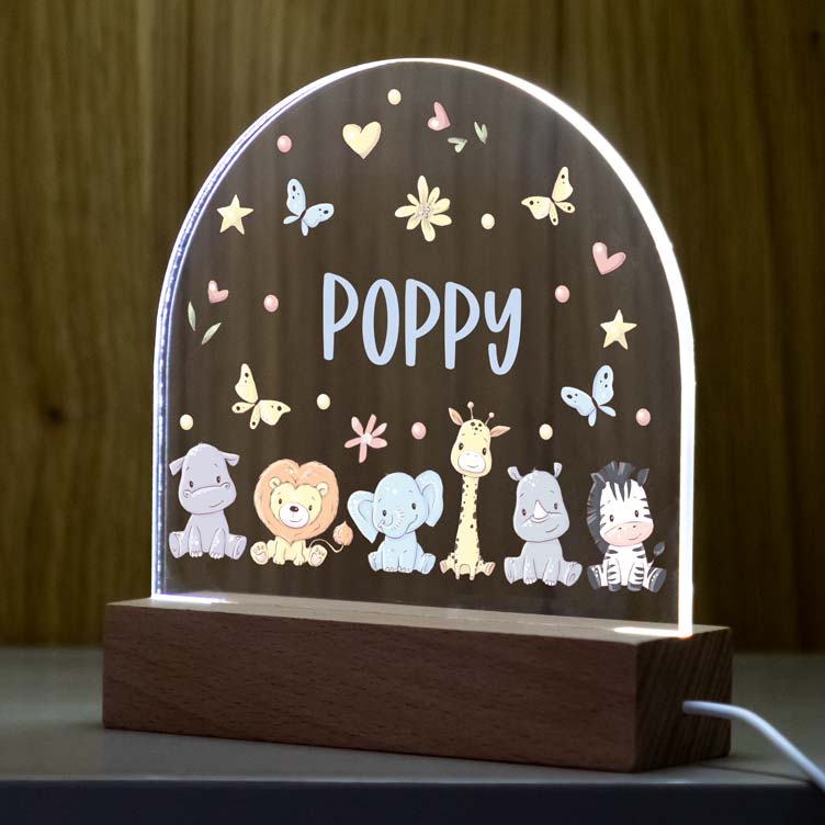 Personalised Night Light Cute Jungle Animals