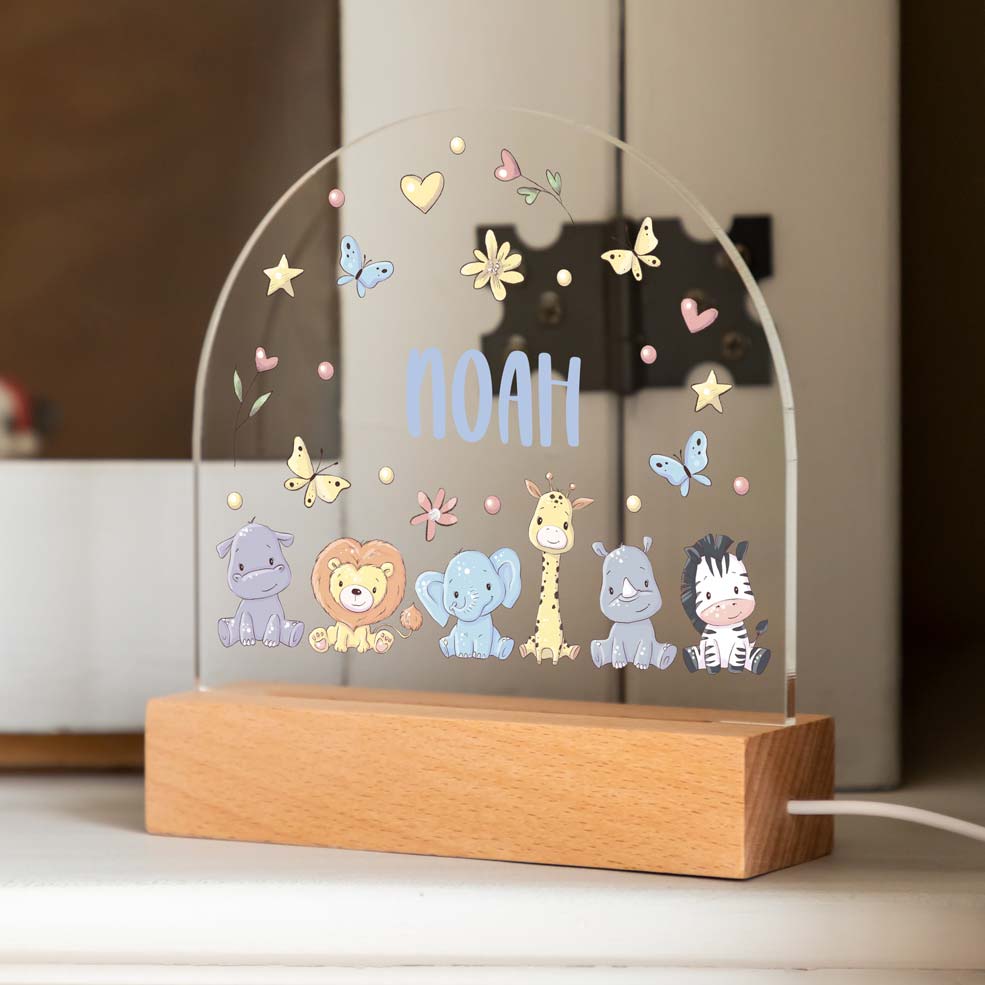 Personalised Night Light Cute Jungle Animals