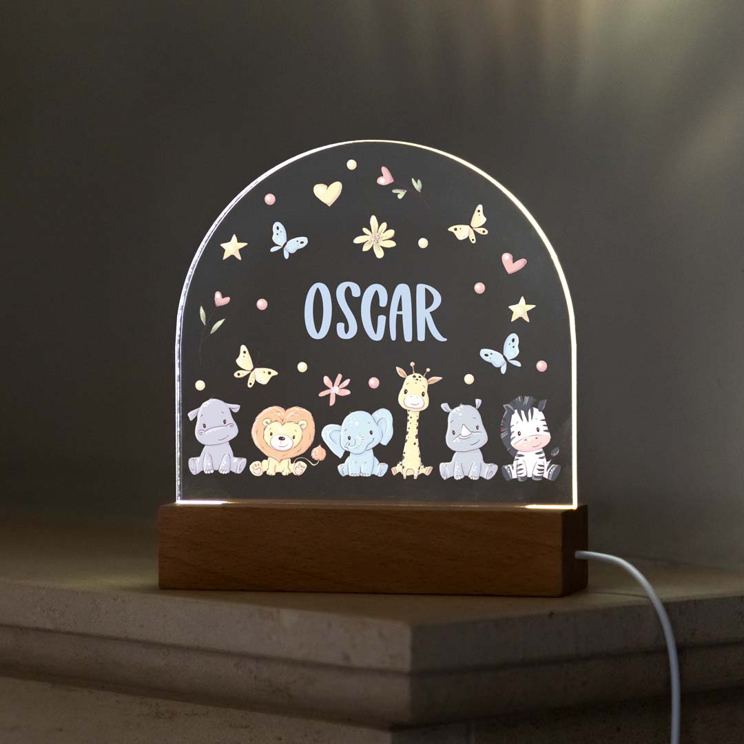 Personalised Night Light Cute Jungle Animals
