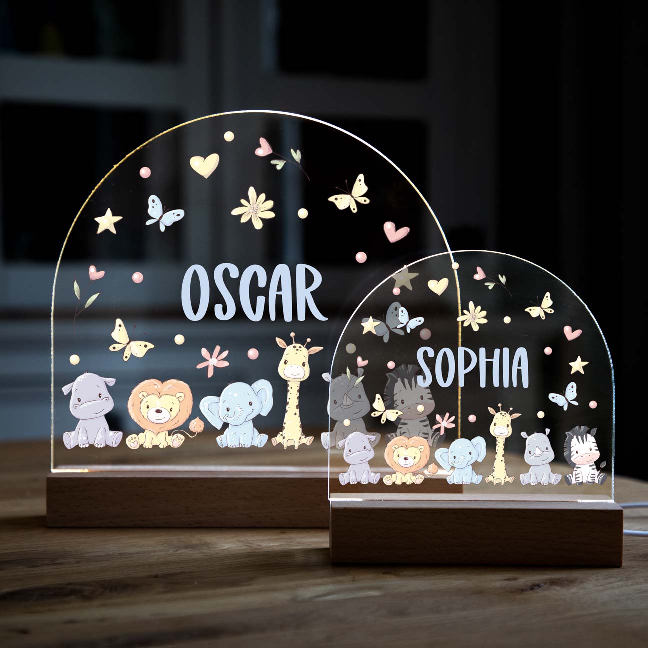 Personalised Night Light Cute Jungle Animals