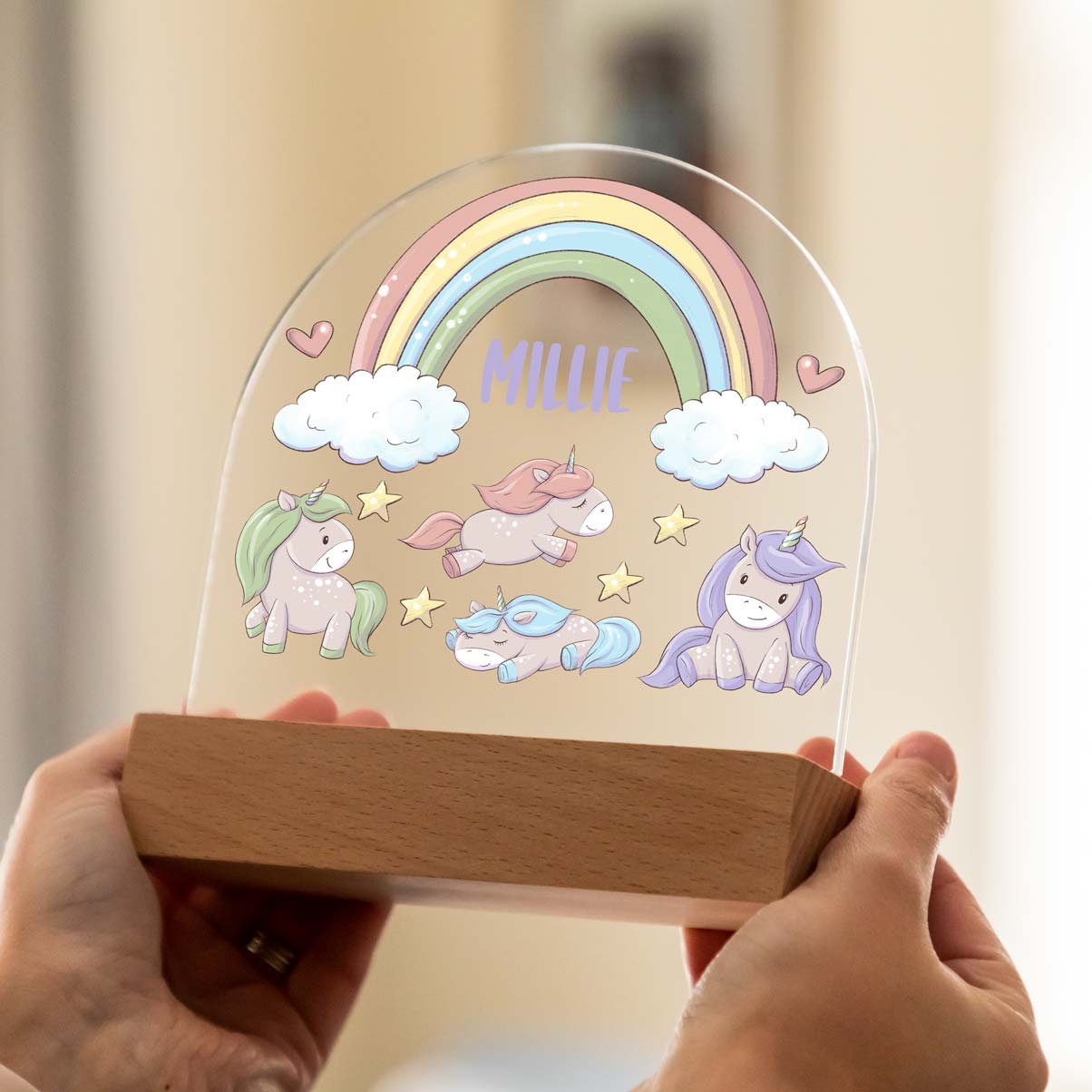 Personalised Unicorns and Rainbow Night Light