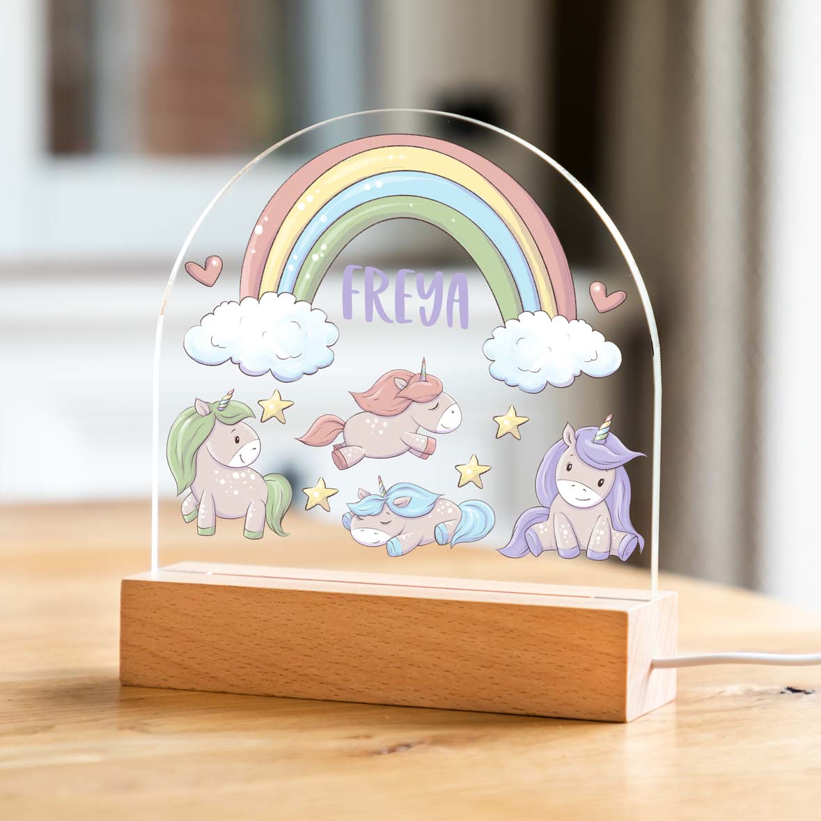 Personalised Unicorns and Rainbow Night Light