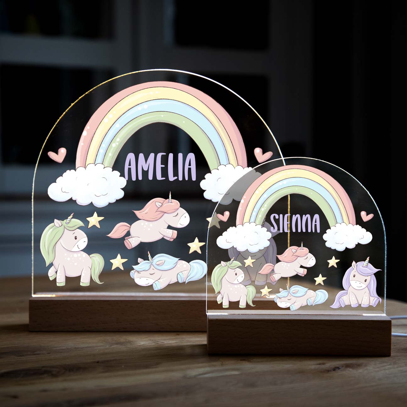 Personalised Unicorns and Rainbow Night Light
