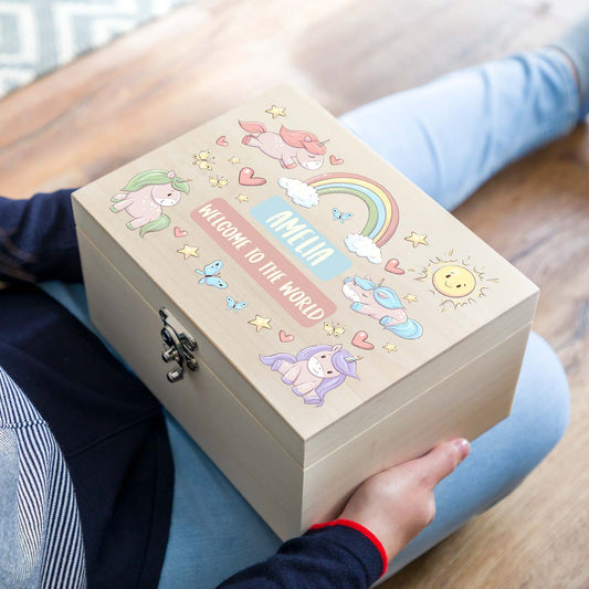 Personalised Unicorn Memory Box New Baby Gift