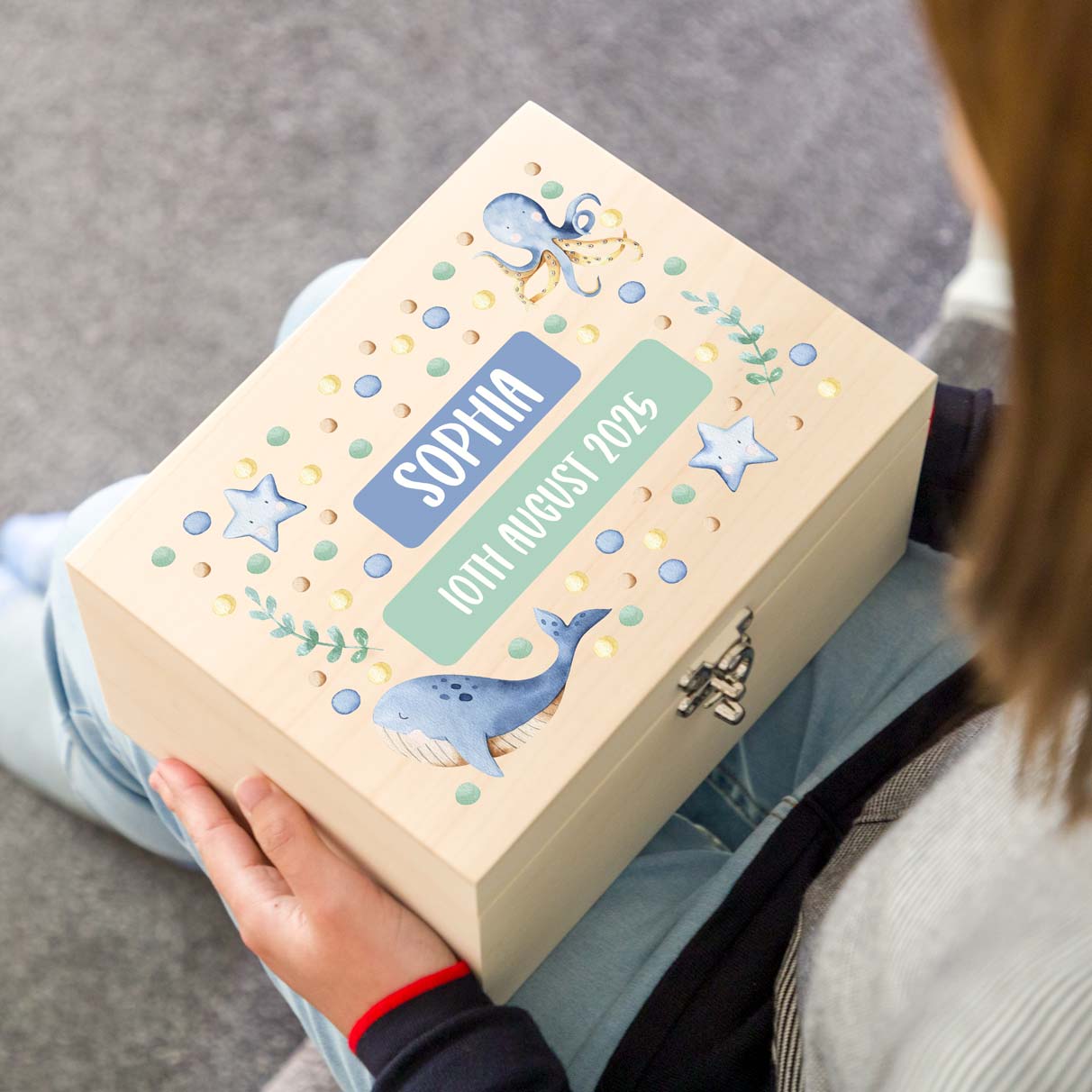 Personalised Sea Life Animals Keepsake Box New Baby Gift
