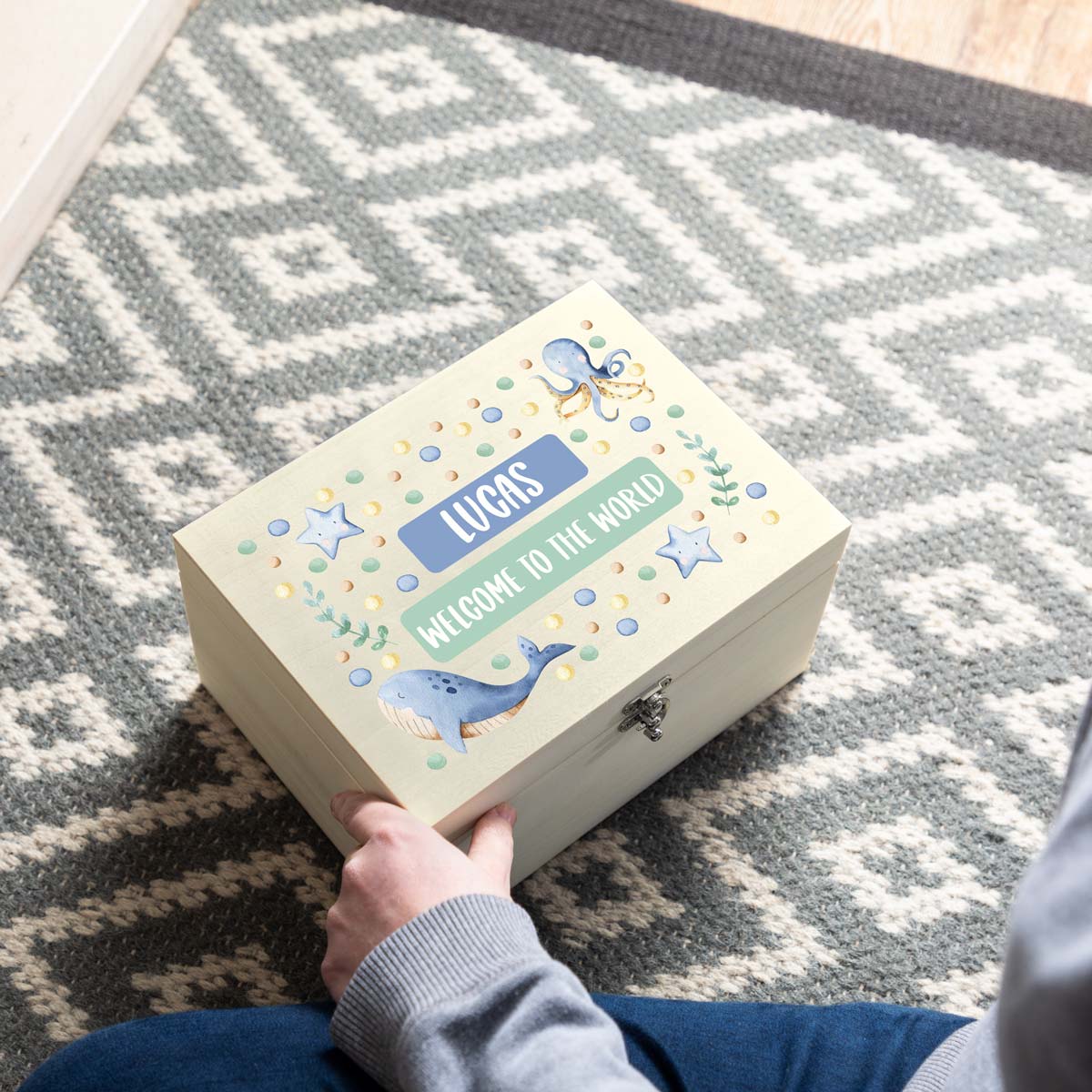Personalised Sea Life Animals Keepsake Box New Baby Gift